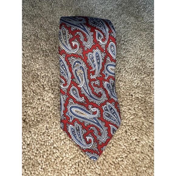 Christian Dior All Silk Paisley Printed Neck Tie Red/Blue Men's OS Made in U.S.A - Picture 3 of 5